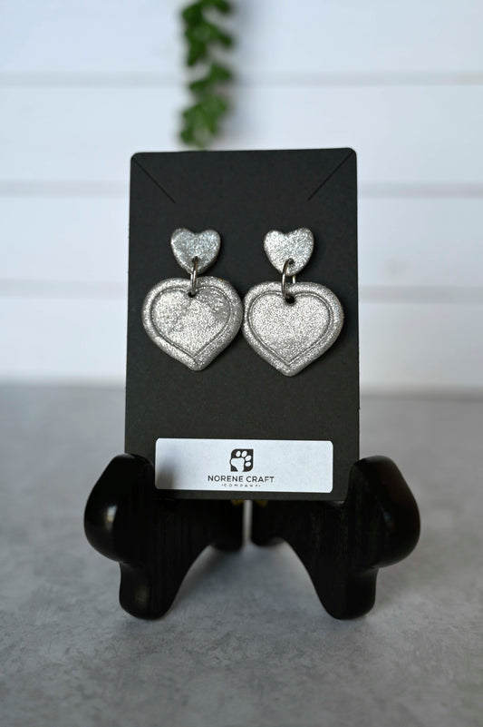 Double Heart Silver Earrings