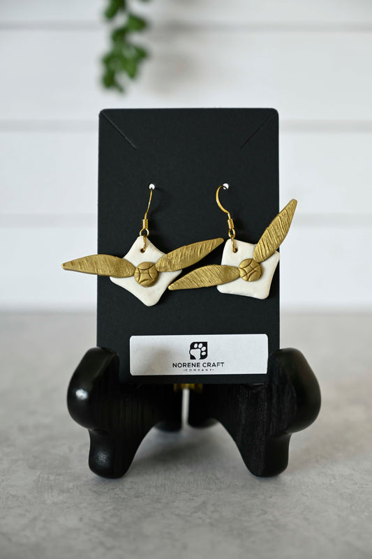 Golden Wing Ball Earrings